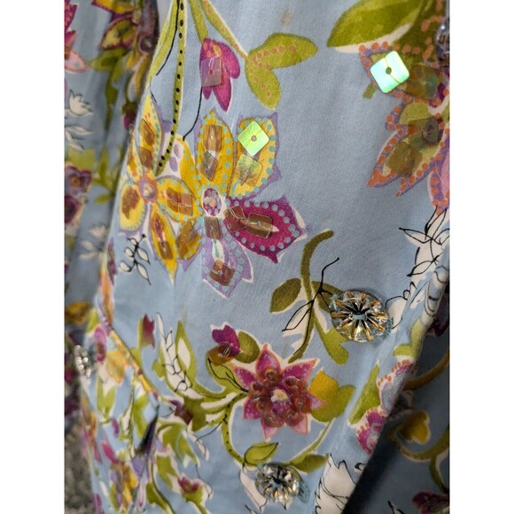 REDD Jeans Jacket Women's Sz 8 Blue Floral Iridescent Sequins Y2K Vtg Colorful - Picture 9 of 13